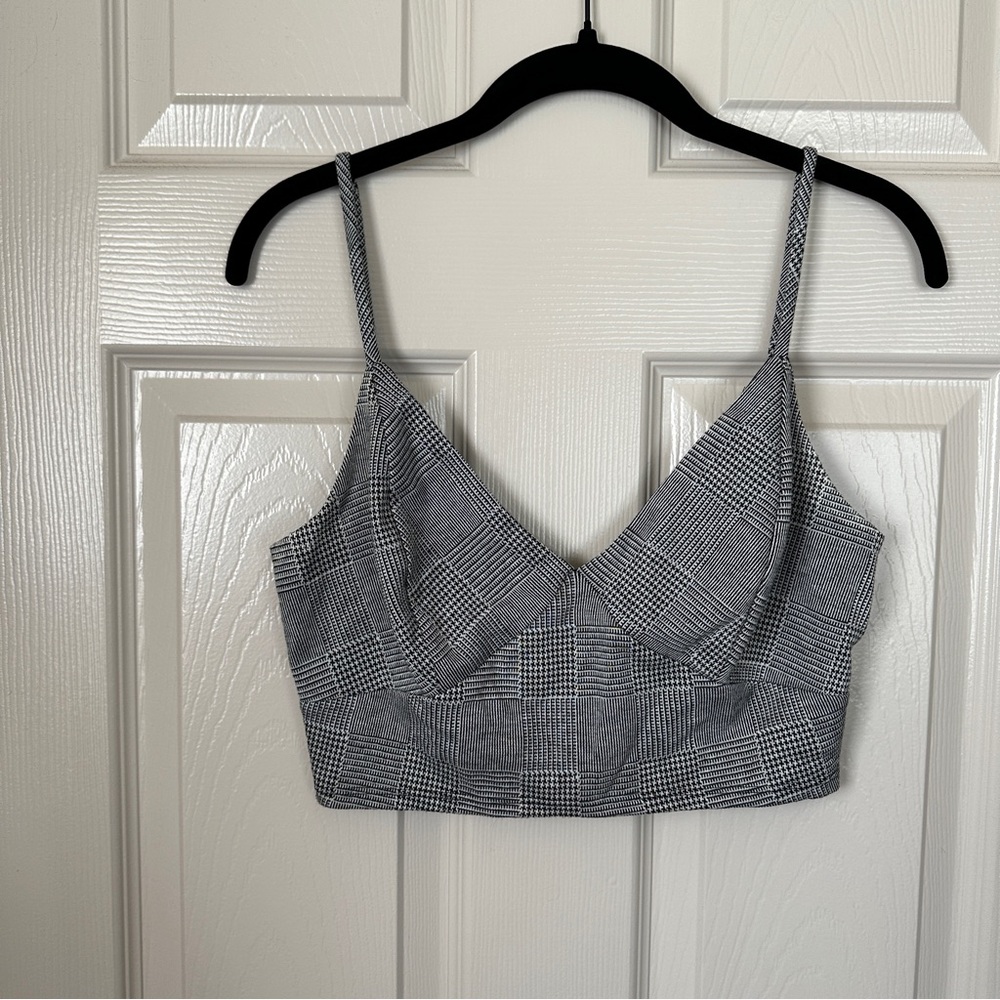 grey plaid crop top & skirt co-ord matching outfit set size medium